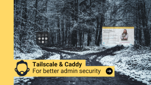 Abstract social graphic to promote the Tailscale and Caddy for better admin security blog post featuring a split path in a woods.